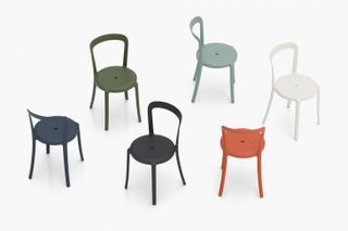 A discreet, elegant, recyclable plastic chair that is stackable