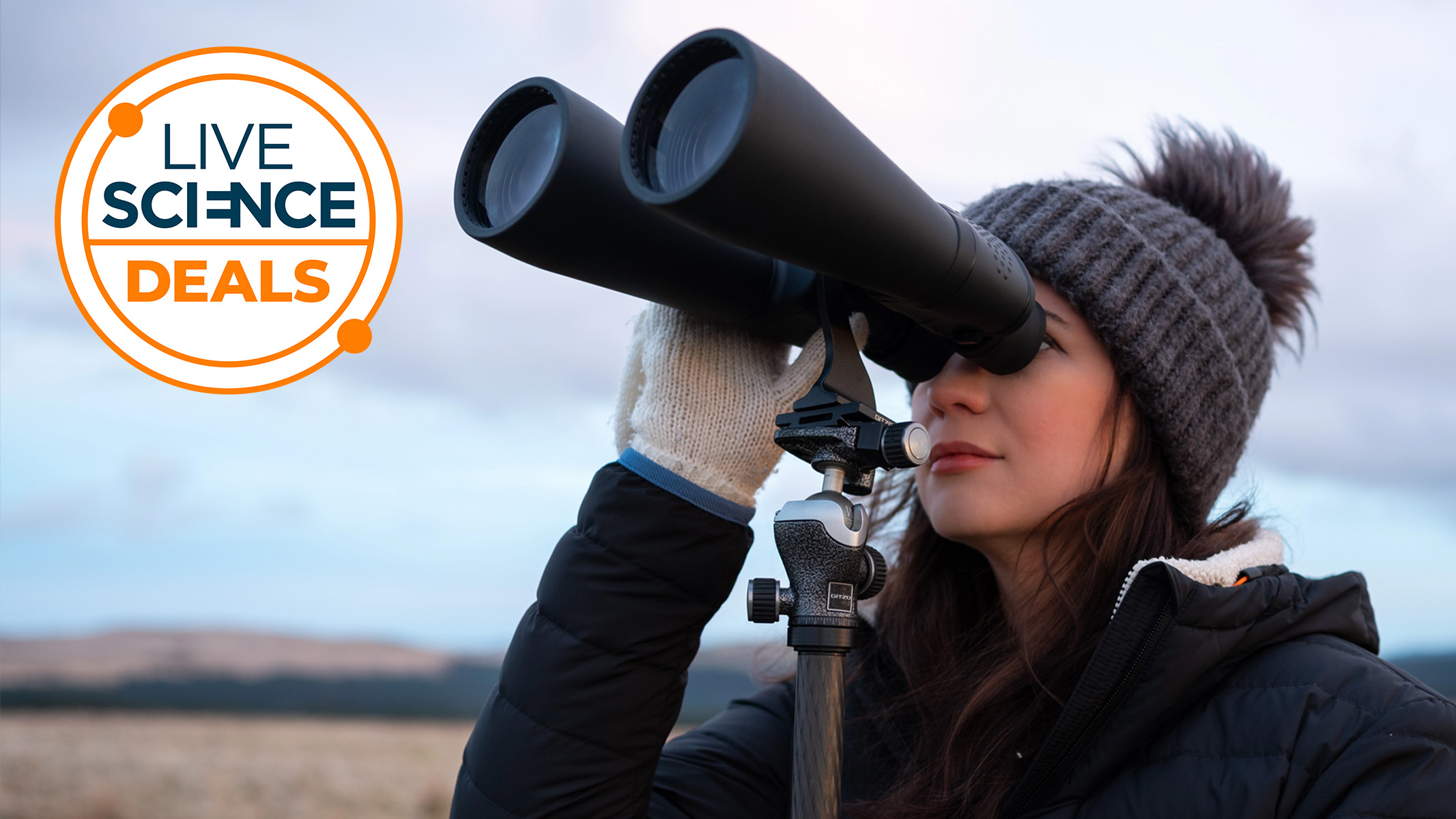 woman using the Celestron SkyMaster 15x70 binoculars