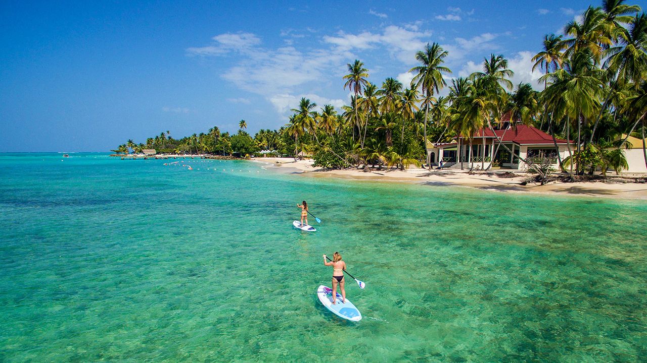 A woman on a paddle-board