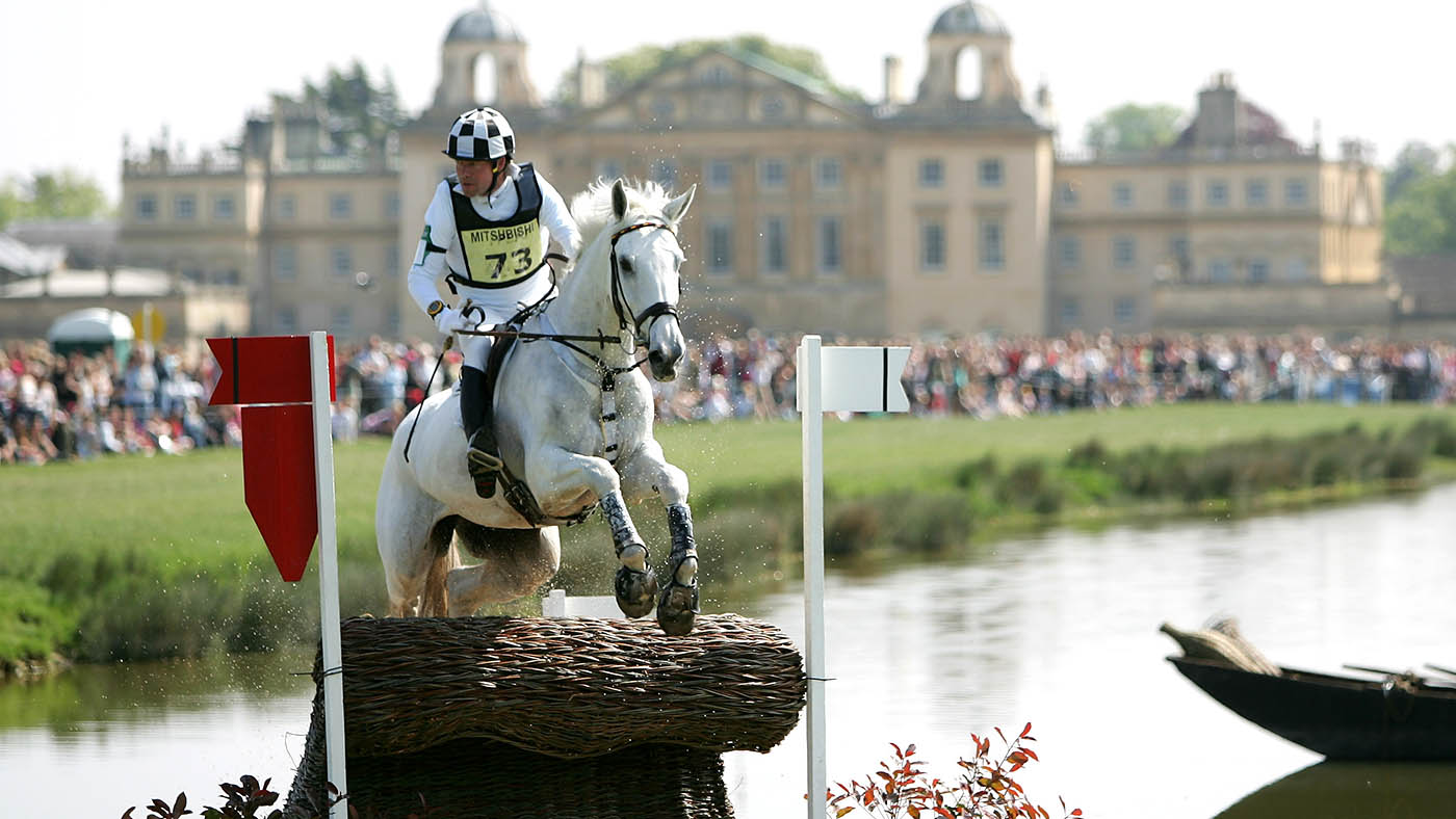 BADMINTON, ENGLAND - MAY 05: Hinrich Romeike of Germany on Marius Voigt-Logistik exits the lake during the Mitsubishi Motors Badminton Horse Trials on May 5, 2007 in Badminton, England. (Photo by Mike Hewitt/Getty Images)