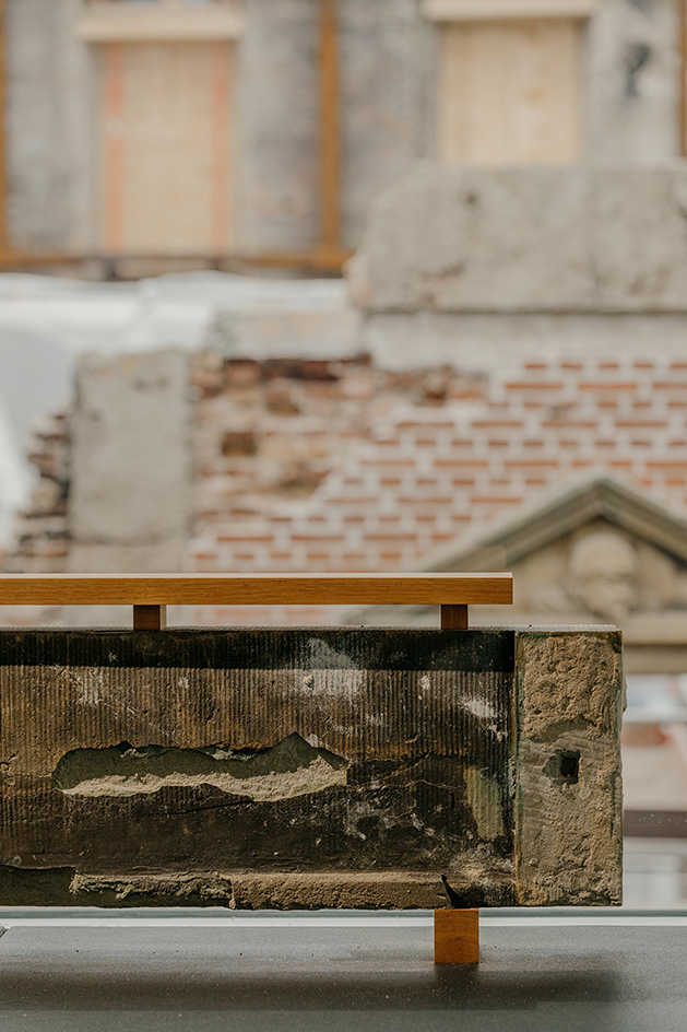 views of b&amp;oslash;rsen visitor centre, a space within the damaged b&amp;oslash;rsen in Copenhagen as it undergoes restoration