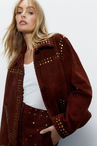 Real Suede Studded Trim Jacket