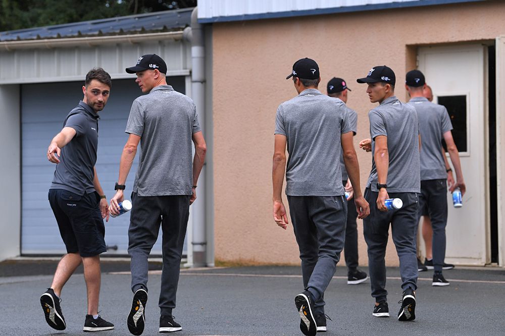 Team Sky riders assemble at a press conference ahead of the Tour de France