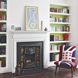 living area with book shelves