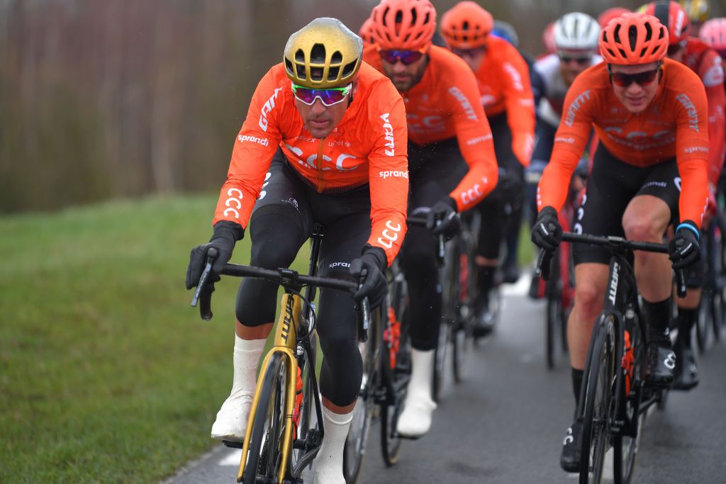 NINOVE BELGIUM FEBRUARY 29 Greg Van Avermaet of Belgium and CCC Team Rain during the 75th Omloop Het Nieuwsblad 2020 Men Race a 200km race from Ghent to Ninove OmloopHNB OHN20 on February 29 2020 in Ninove Belgium Photo by Tim de WaeleGetty Images