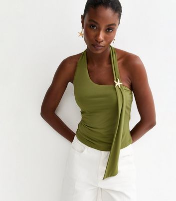 Green Halter Neck Starfish Scarf Top