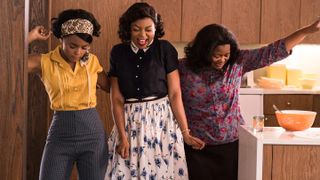 Janelle Monáe, Taraji P. Henson and Octavia Spencer celebrating in Hidden Figures