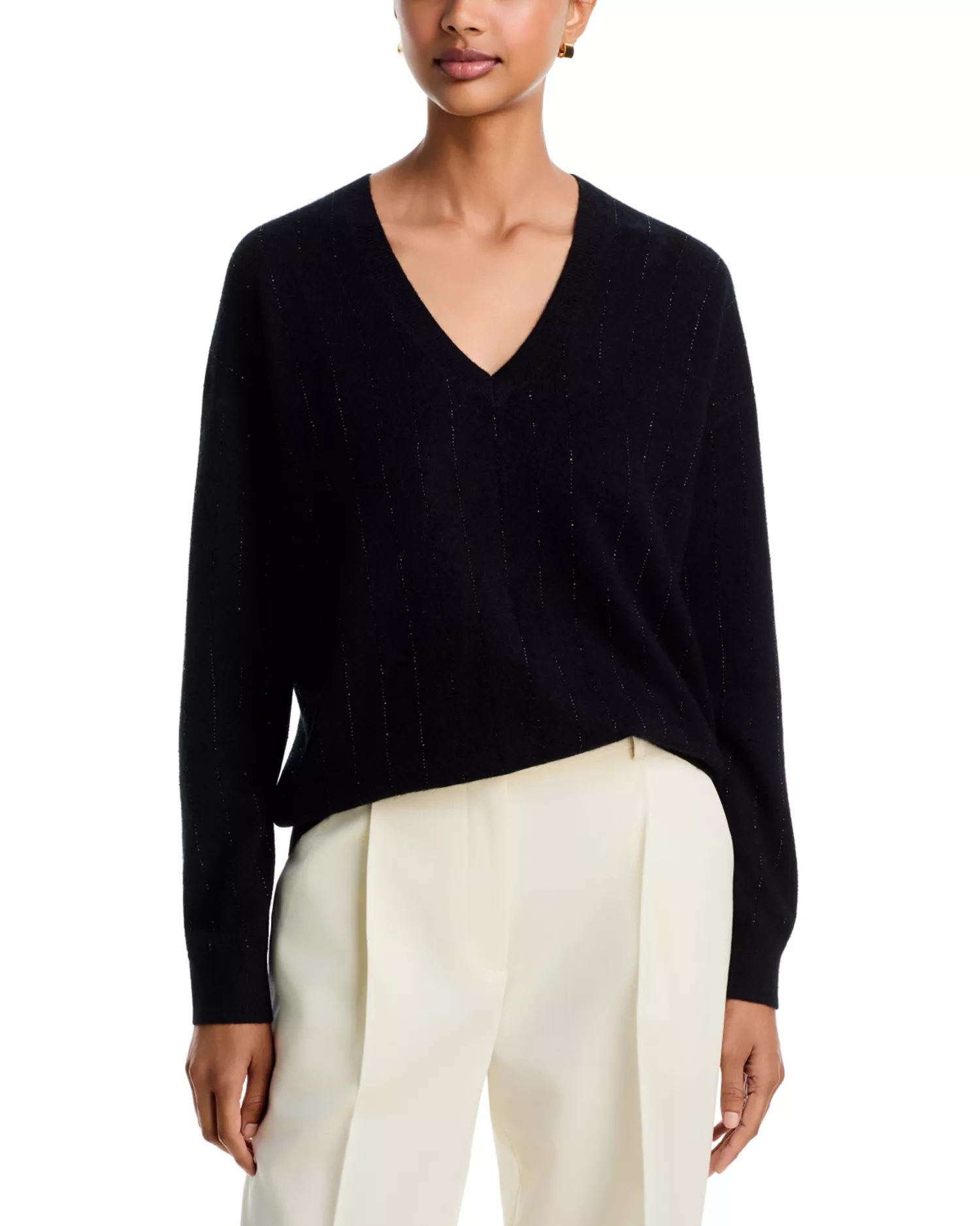 Rhinestone V Neck Cashmere Sweater,