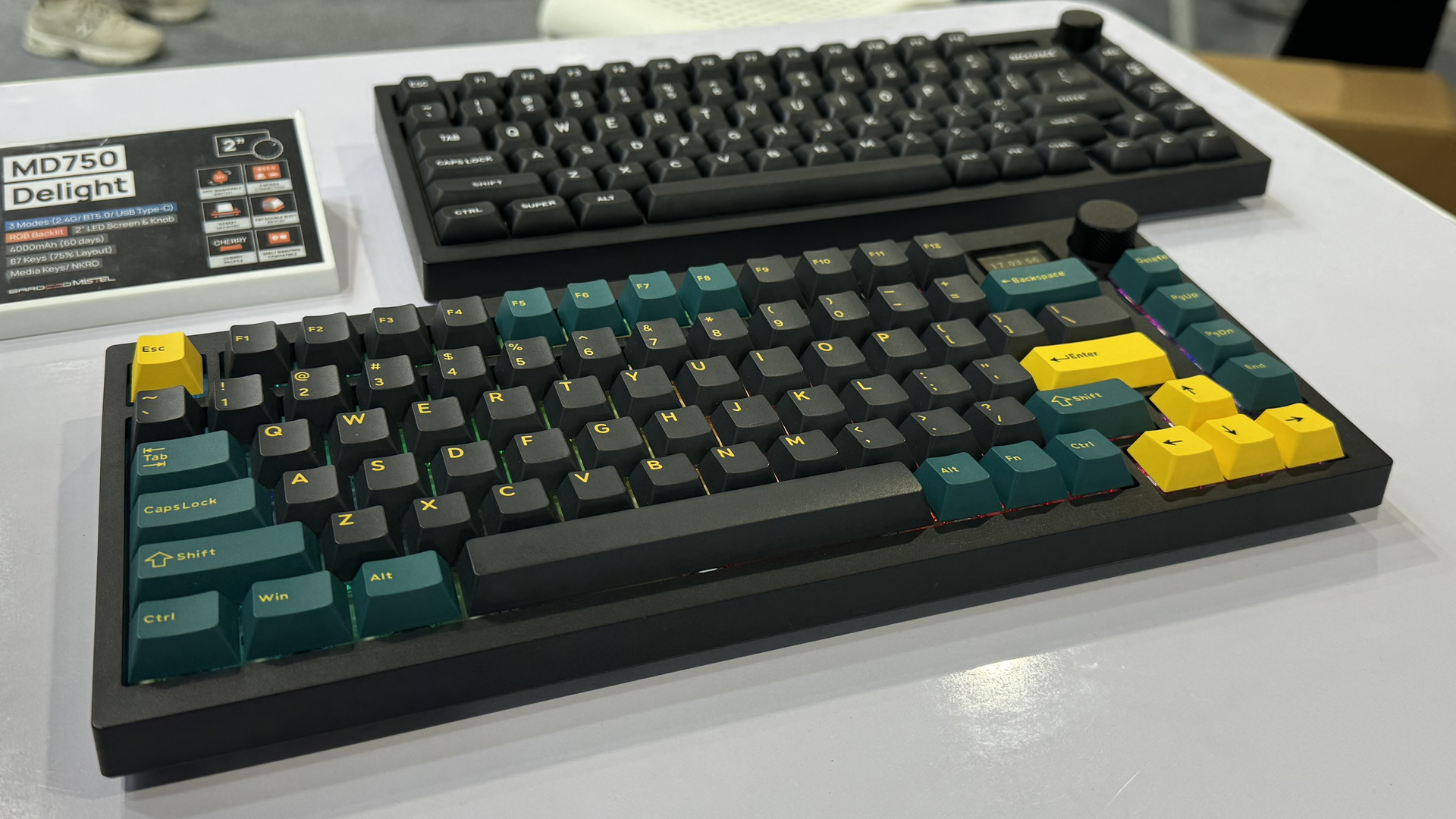 Mistel MD750 mechanical keyboard on a desk at Computex 2024.