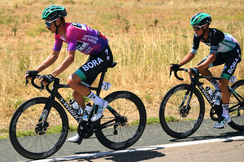 Felix Gro&szlig;schartner (Bora-Hansgrohe) resplendent in his bright leader's jersey