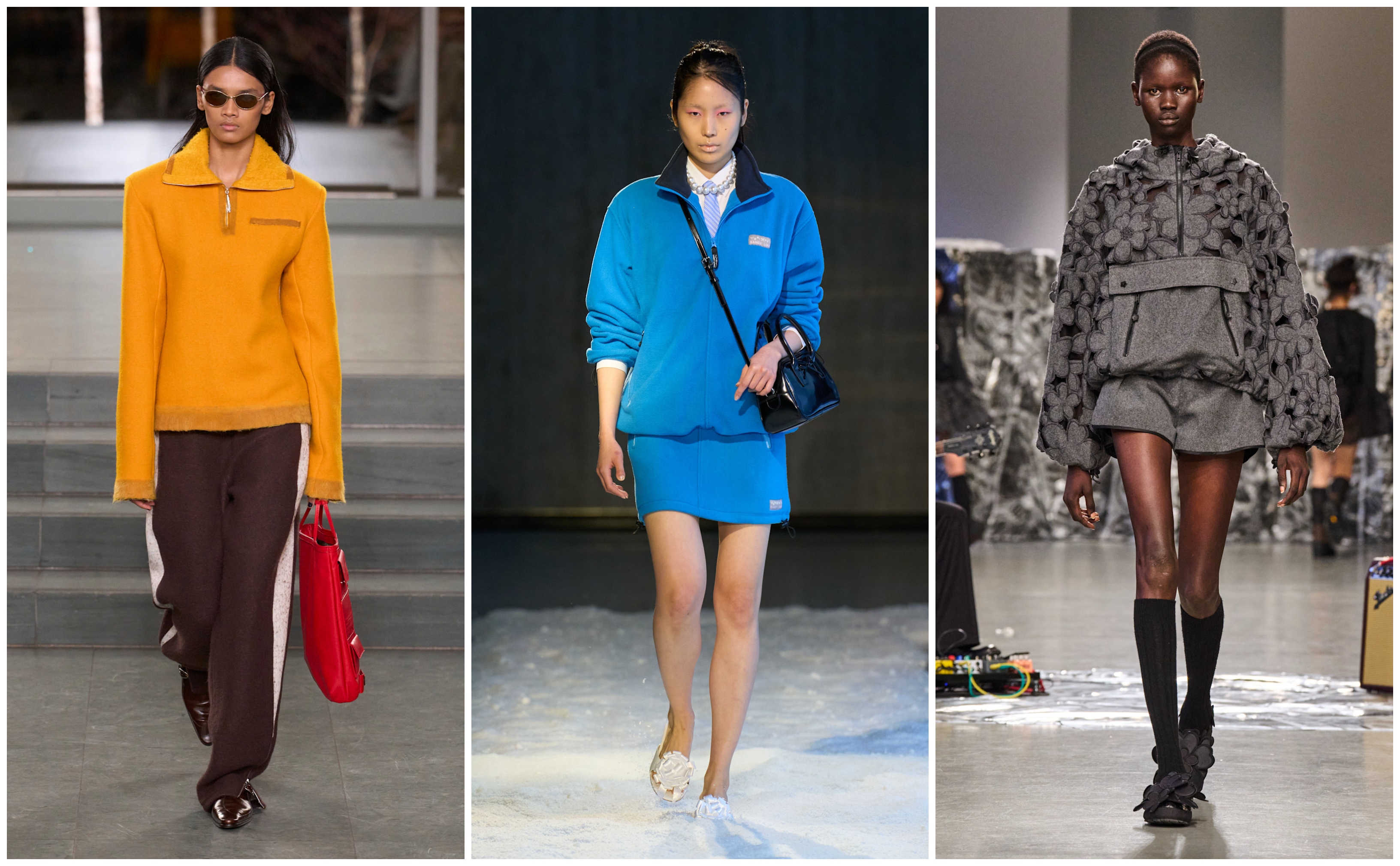 athleisure outfits on the Fall 2025 runways of Tory Burch, Sandy Liang, and Cecilie Bahnsen