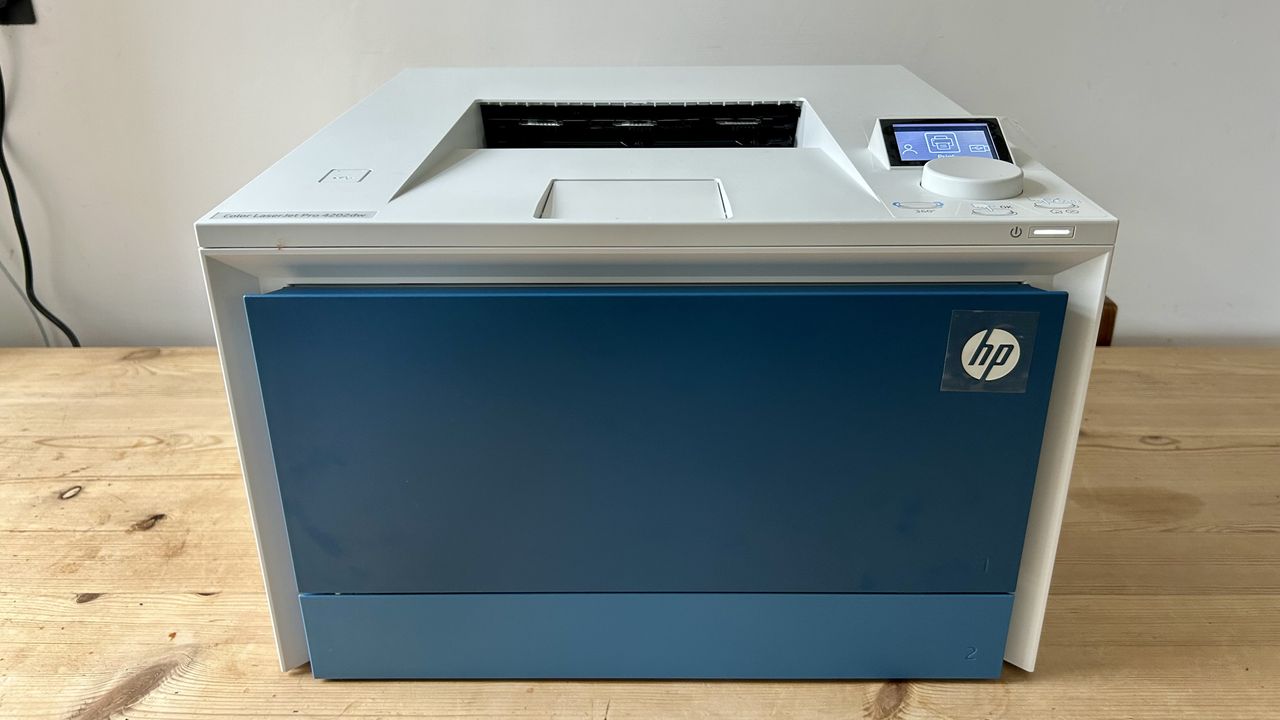 The HP Color LaserJet Pro 4201dw laser printer during our tests in a home office