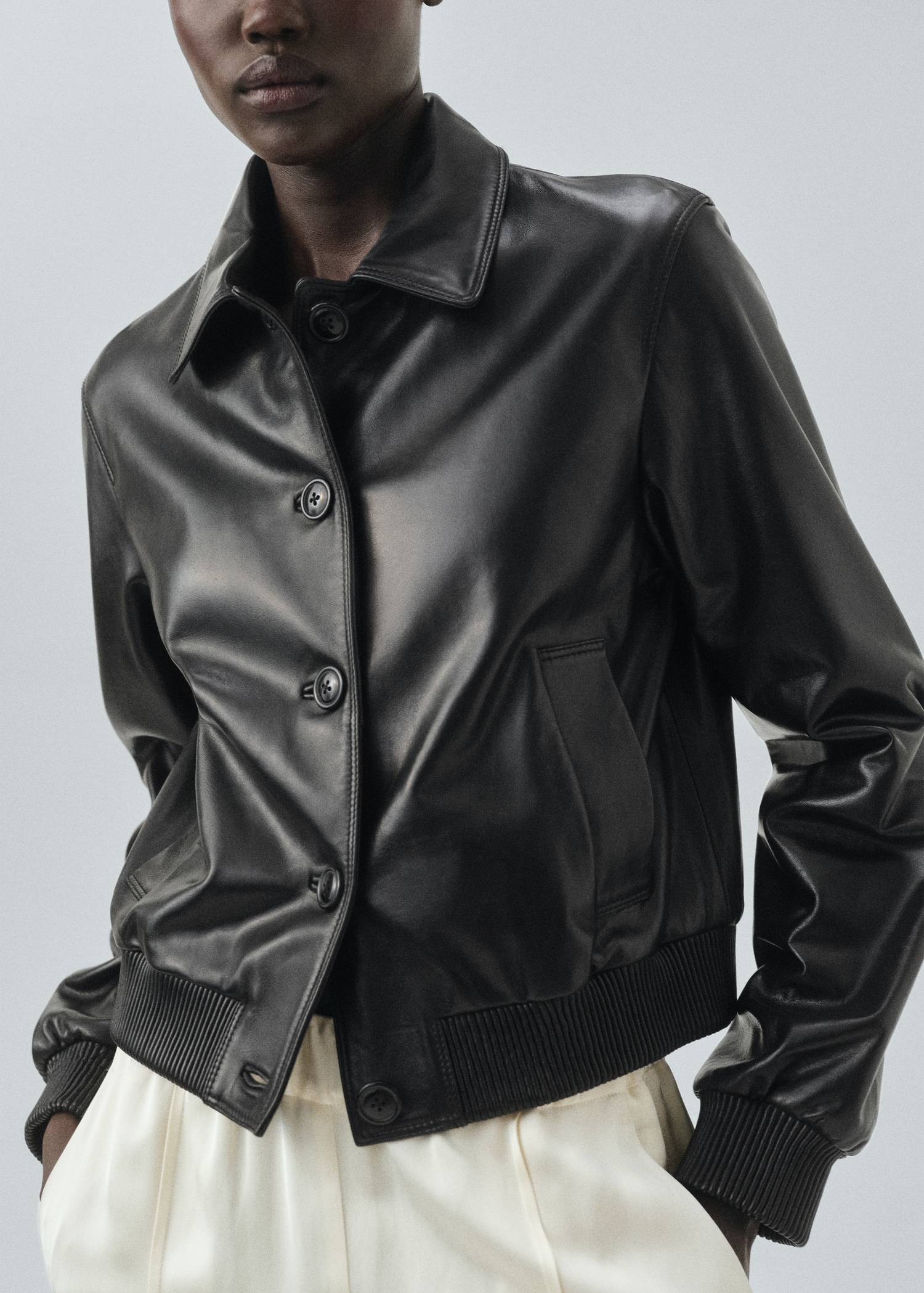 100% Leather Bomber Jacket - Women | Mango United Kingdom