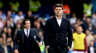 Chelsea manager Mauricio Pochettino reacts during the Premier League match between Chelsea FC and Aston Villa at Stamford Bridge on September 24, 2023 in London, England