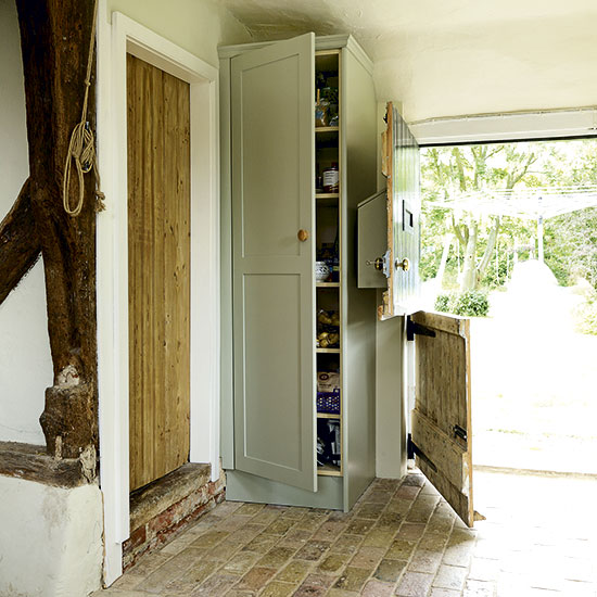 living room with food storage unit
