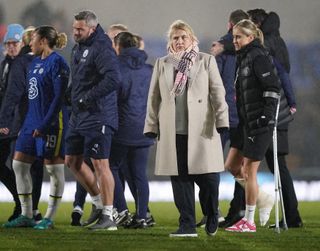 Chelsea manager Emma Hayes shows her dejection at the final whistle
