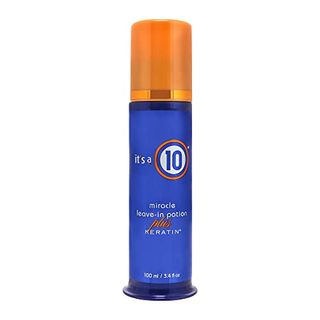 A new, closed bottle of t's a 10 Haircare Miracle Leave-In Potion Plus Keratin, 3 Fl. Oz against a white background.