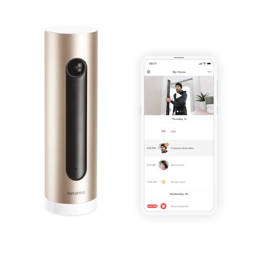 Netatmo Smart Indoor Surveillance Camera With Wall Mount, Wifi 2.4 Ghz, Motion Detection, Night Vision, 1920p, No Subscription, Nsc01-Uk