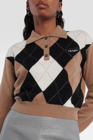 Prada Argyle cashmere polo sweater