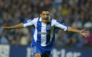 Derlei celebrates a goal for Porto against Marseille in the Champions League in October 2003.