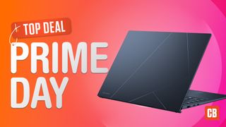 An ASUS Zenbook on a red and pink background next to the text Top Deal Prime Day