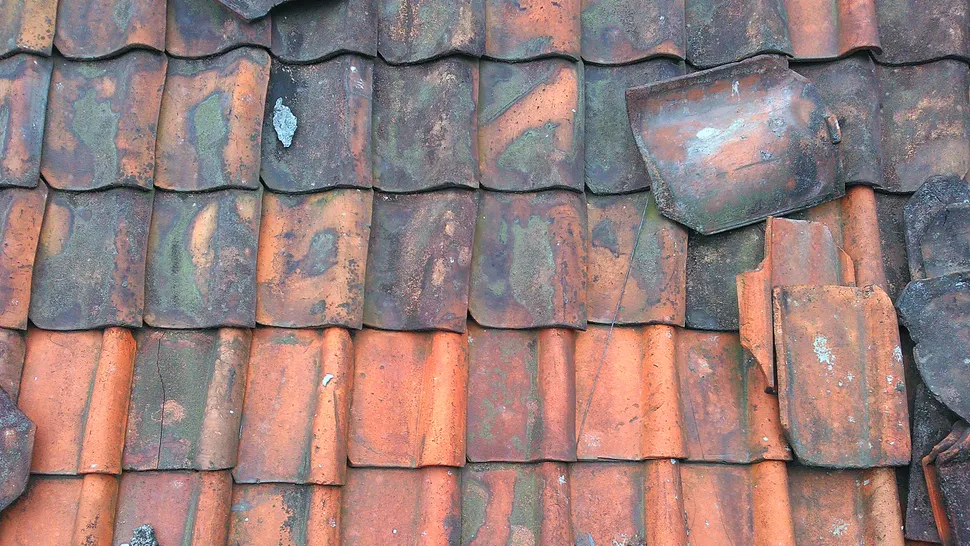 Broken tiles on a roof