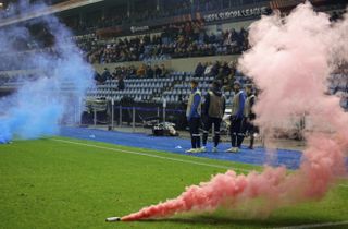 Flares were thrown onto the pitch during Genk's clash with West Ham
