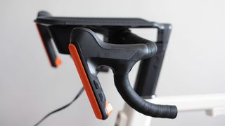 Zwift Ride smart bike, a close-up photo of the handlebars