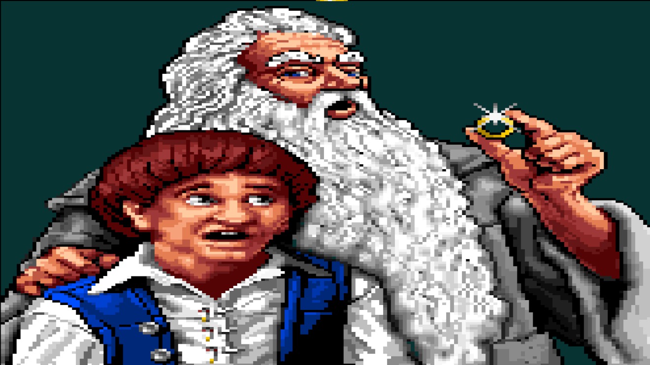 Gandalf explains the One Ring to a shocked Frodo.