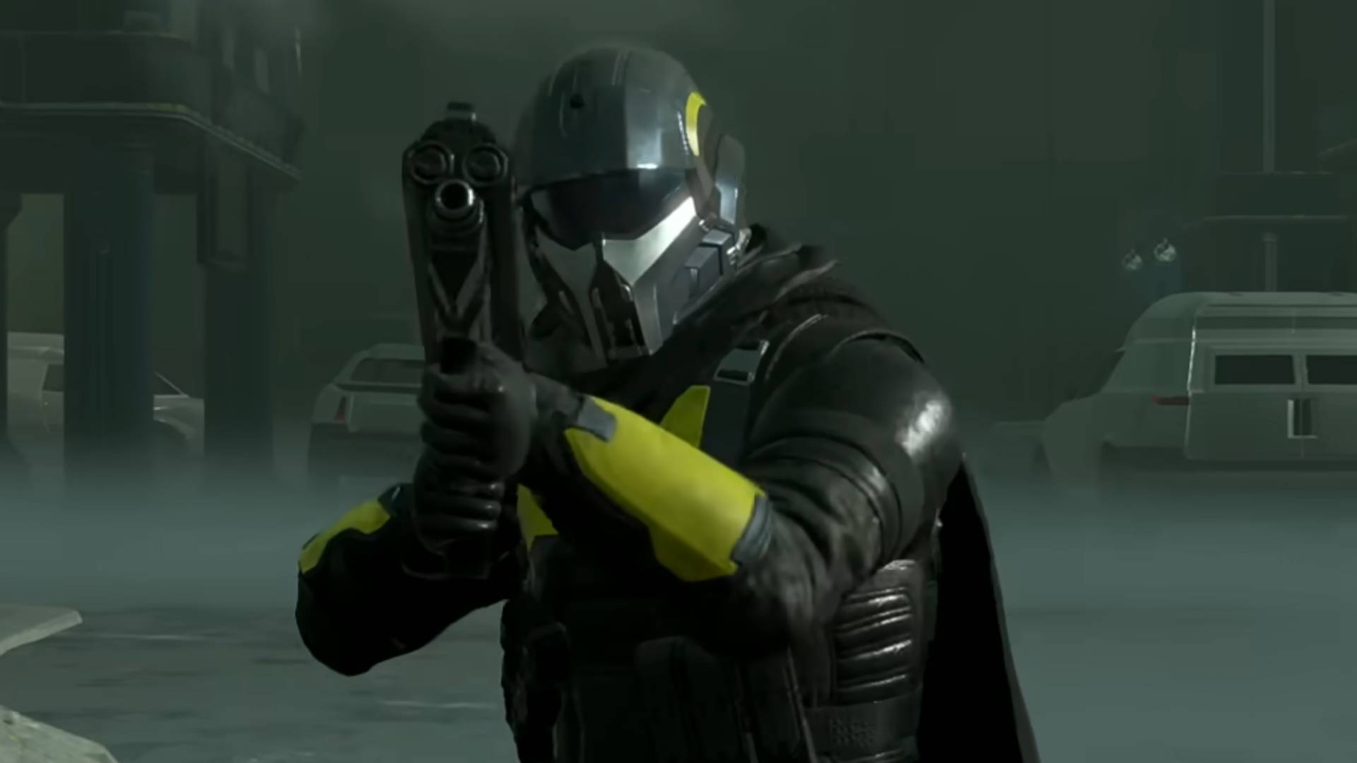 Helldivers 2 Omens of Tyranny trailer screenshot shows a Helldiver aiming a gun.