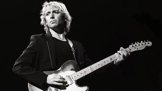 Andy Summers of The Police performs on stage at Ahoy on 10th April 1980 in Rotterdam, Netherlands. He plays a Fender Telecaster guitar. 