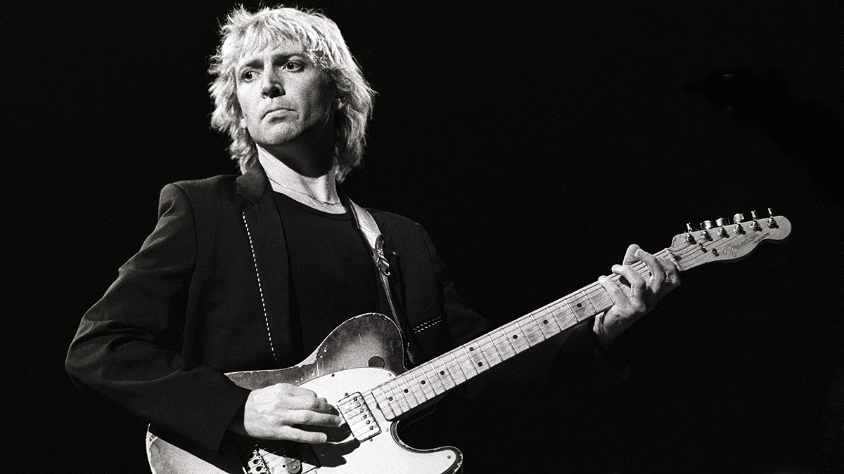 Andy Summers of The Police performs on stage at Ahoy on 10th April 1980 in Rotterdam, Netherlands. He plays a Fender Telecaster guitar.