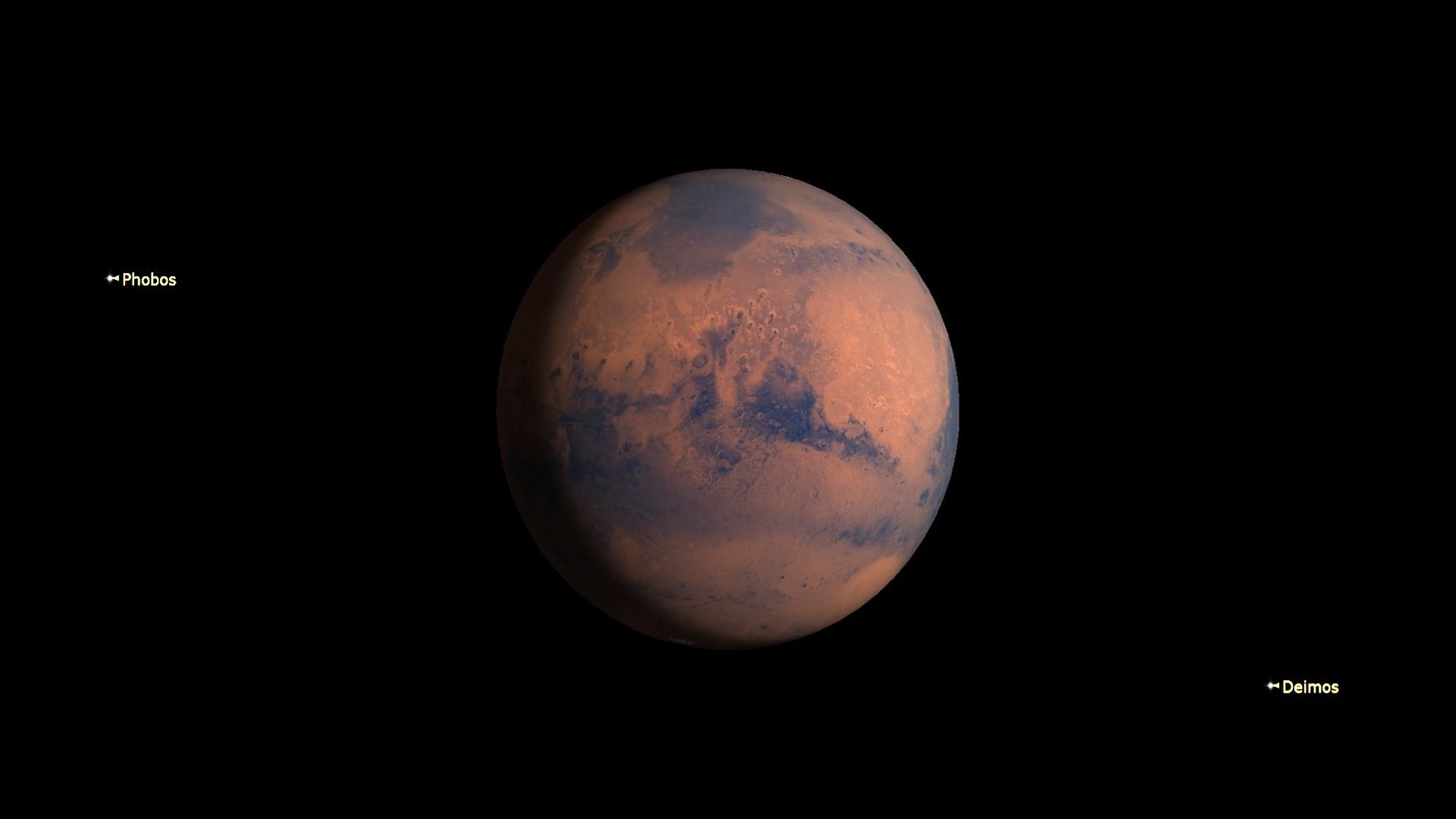 An illustration of Mars in the February night sky.