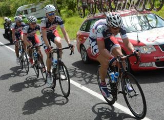 Adam Hansen leads Marcel Sieberg and Andre Greipel during stage 6 at the Tour de France