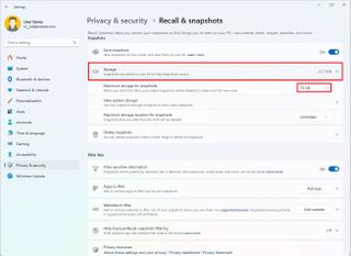 Recall storage settings