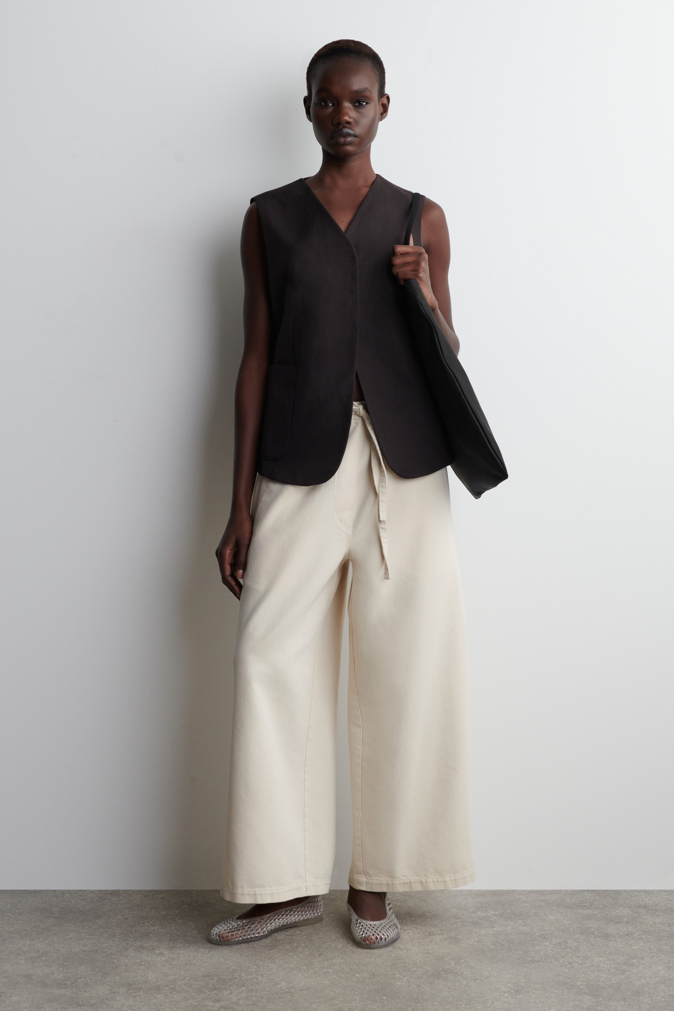 Cropped Denim Wide-Leg Trousers