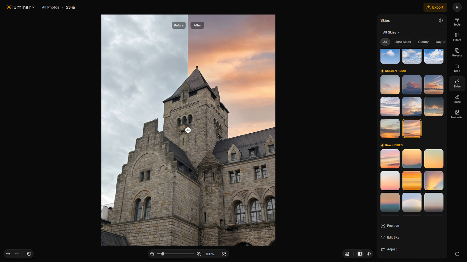 Sklylum Luminar on Web screenshot