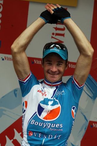 Thomas Voeckler celebrates after taking his first Tour stage.