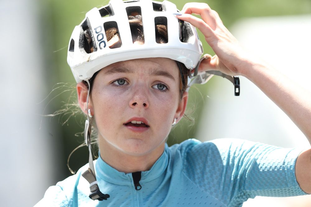 Francesca Sewell just after crossing the finish line