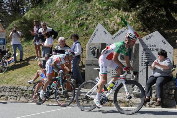 Italian national champion Giovanni Visconti looking comfortable on the climb.
