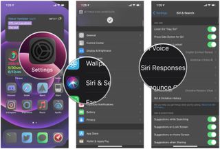 How to customize Siri responses on iPhone by showing: Launch Settings, tap Siri & Search, tap Siri Responses