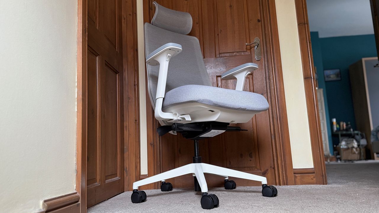 Shots of the Ergonomic Chair Pro, by Brach, in a hallway.