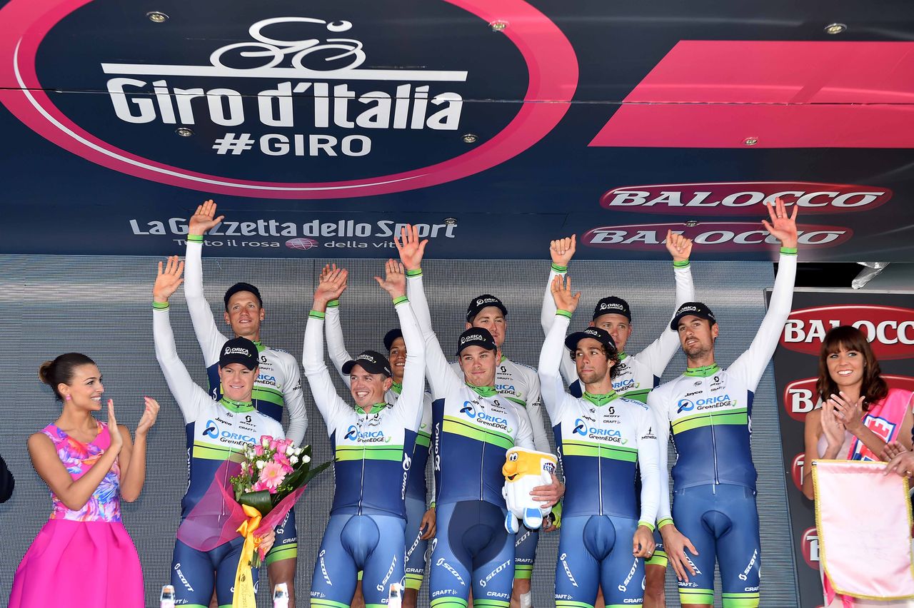 Orica-GreenEdge celebrate their Giro d'Italia stage win