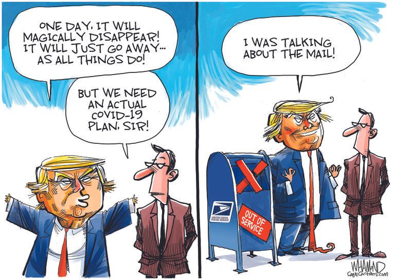 Political Cartoon U.S. Trump USPS 2020 election covid