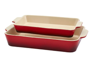 Artisanal Kitchen Supply 2-Piece Ceramic Rectangular Baker Set in Red