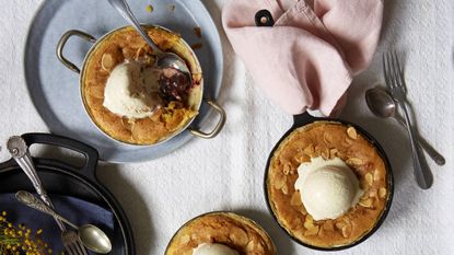 Cherry bakewell pudding with ice cream