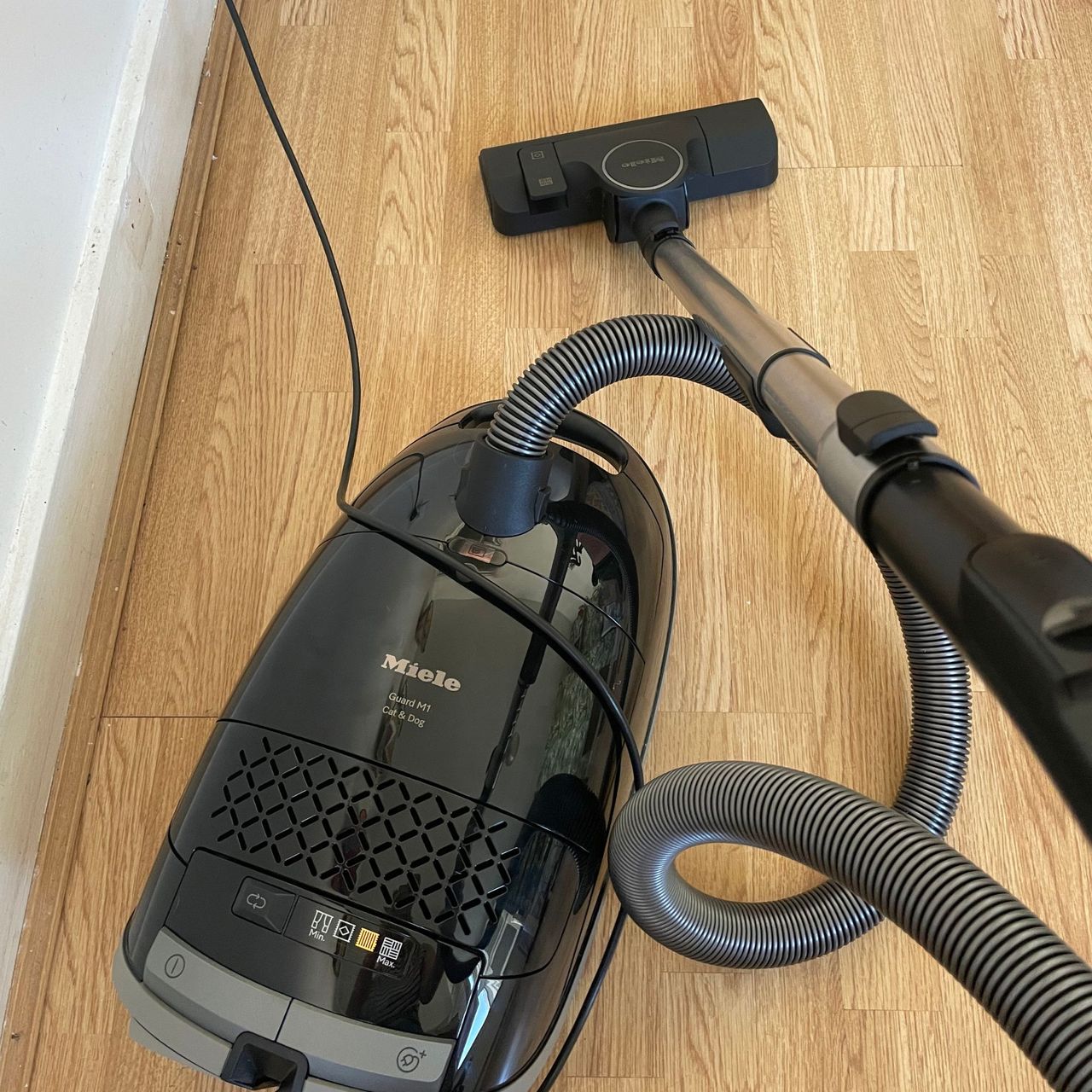 Miele Guard M1 Cat &amp; Dog laying on laminate flooring