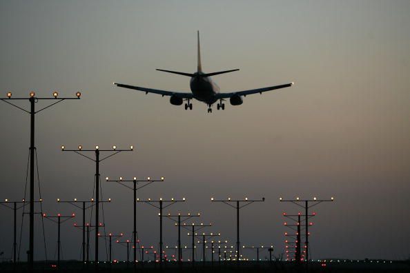 An airplane prepares to land.