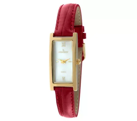 Peugeot Ladies Goldtone Red Leather Strap Watch