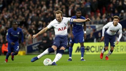 Harry Kane’s penalty gave Spurs a 1-0 win against Chelsea in the Carabao Cup semi-final first leg